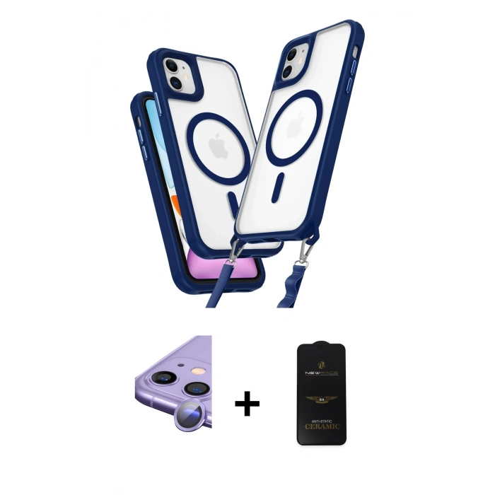 MARSİLYAN™- iPhone 11 Kılıf Atlas Doku Koleksiyonu - Siyah 6D Antistatik Mat Seramik Hayalet Nano Ekran Koruyucu + Raze Metal Kamera Lens - MR