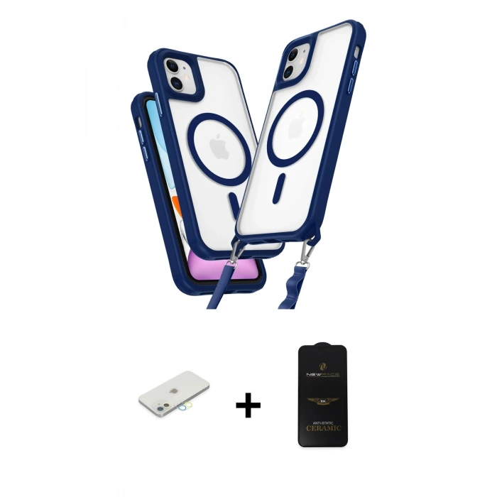 MARSİLYAN™- iPhone 11 Kılıf Atlas Doku Koleksiyonu - Siyah 6D Antistatik Mat Seramik Hayalet Nano Ekran Koruyucu + Renkli Kamera Lens Koruma Cam - SI