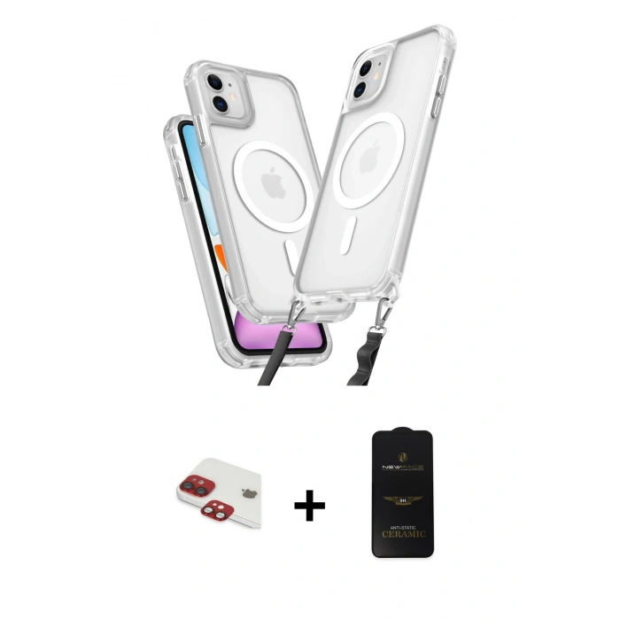 MARSİLYAN™- iPhone 11 Kılıf Atlas Doku Koleksiyonu - Siyah 6D Antistatik Mat Seramik Hayalet Nano Ekran Koruyucu + Pers Alüminyum Kamera Lens - KI