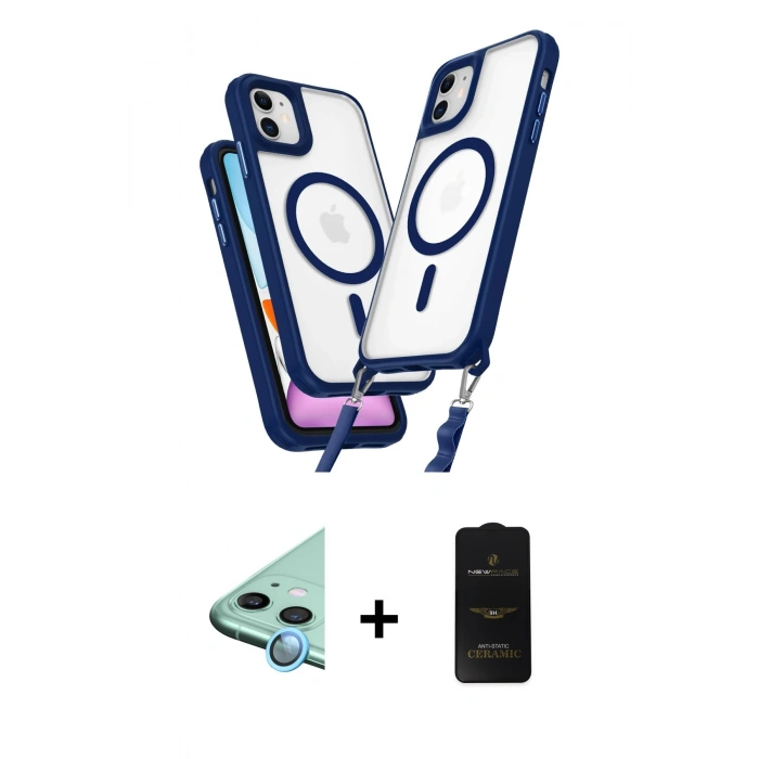 MARSİLYAN™- iPhone 11 Kılıf Atlas Doku Koleksiyonu - Siyah 6D Antistatik Mat Seramik Hayalet Nano Ekran Koruyucu + Raze Metal Kamera Lens - MI