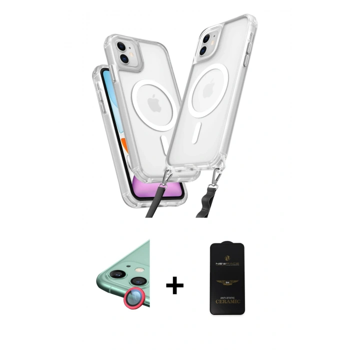 MARSİLYAN™- iPhone 11 Kılıf Atlas Doku Koleksiyonu - Siyah 6D Antistatik Mat Seramik Hayalet Nano Ekran Koruyucu + Raze Metal Kamera Lens - KI