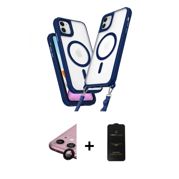 MARSİLYAN™- iPhone 11 Kılıf Atlas Doku Koleksiyonu - Siyah 6D Antistatik Mat Seramik Hayalet Nano Ekran Koruyucu + Raze Metal Kamera Lens - SH