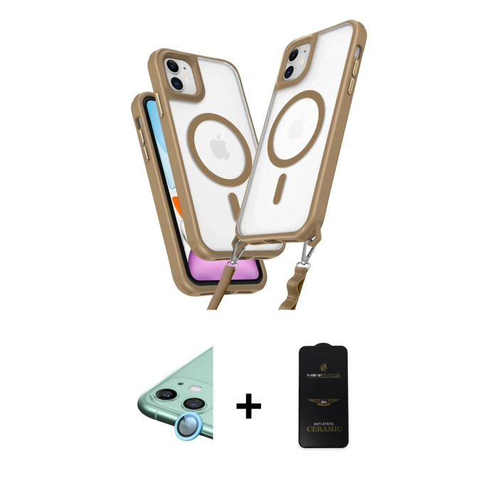 MARSİLYAN™- iPhone 11 Kılıf Atlas Doku Koleksiyonu - Siyah 6D Antistatik Mat Seramik Hayalet Nano Ekran Koruyucu + Raze Metal Kamera Lens - MI