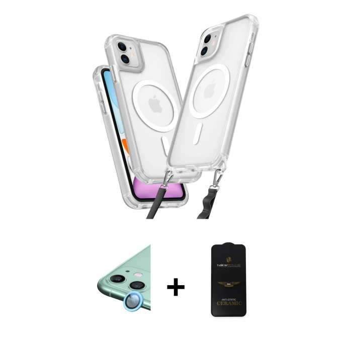 MARSİLYAN™- iPhone 11 Kılıf Atlas Doku Koleksiyonu - Siyah 6D Antistatik Mat Seramik Hayalet Nano Ekran Koruyucu + Raze Metal Kamera Lens - MI