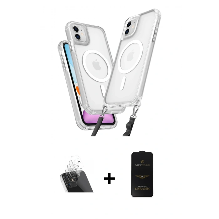 MARSİLYAN™- iPhone 11 Kılıf Atlas Doku Koleksiyonu - Siyah 6D Antistatik Mat Seramik Hayalet Nano Ekran Koruyucu + Kamera Lens Koruma Cam - SF