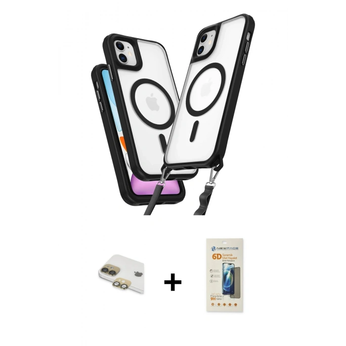 MARSİLYAN™- iPhone 11 Kılıf Atlas Doku Koleksiyonu - Siyah 6D Mat Seramik Hayalet Nano Ekran Koruyucu + Pers Alüminyum Kamera Lens - GD