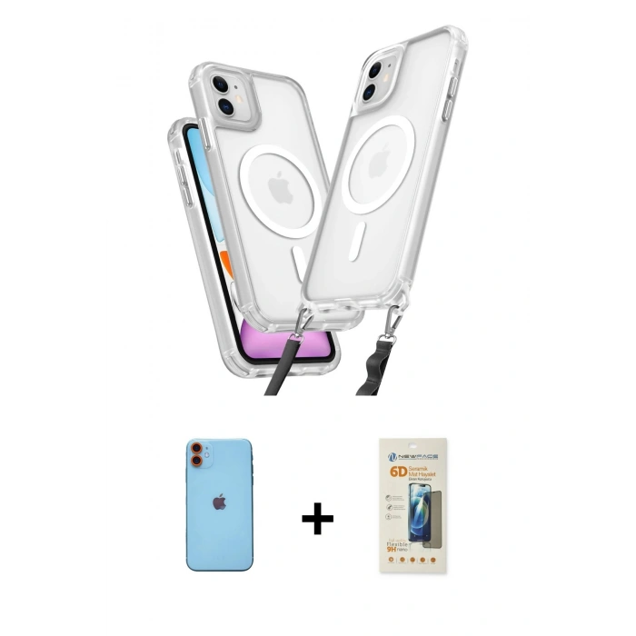 MARSİLYAN™- iPhone 11 Kılıf Atlas Doku Koleksiyonu - Siyah 6D Mat Seramik Hayalet Nano Ekran Koruyucu + Neon Fosforlu Kamera Lens - TU