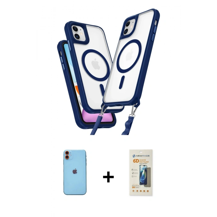 MARSİLYAN™- iPhone 11 Kılıf Atlas Doku Koleksiyonu - Siyah 6D Mat Seramik Hayalet Nano Ekran Koruyucu + Neon Fosforlu Kamera Lens - TU