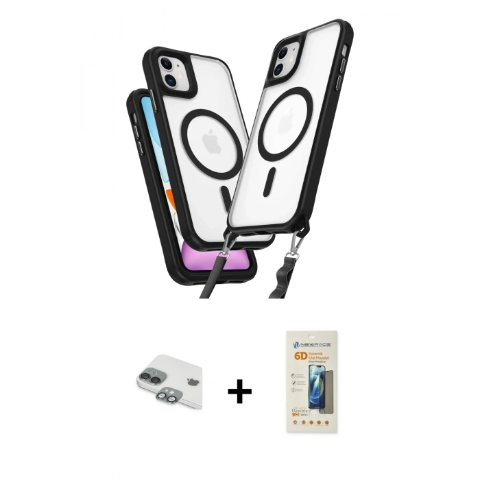 MARSİLYAN™- iPhone 11 Kılıf Atlas Doku Koleksiyonu - Siyah 6D Mat Seramik Hayalet Nano Ekran Koruyucu + Pers Alüminyum Kamera Lens - YL