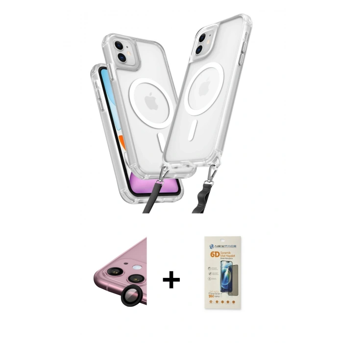 MARSİLYAN™- iPhone 11 Kılıf Atlas Doku Koleksiyonu - Siyah 6D Mat Seramik Hayalet Nano Ekran Koruyucu + Raze Metal Kamera Lens - SH