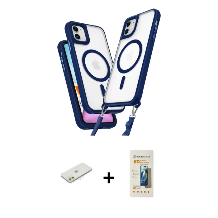 MARSİLYAN™- iPhone 11 Kılıf Atlas Doku Koleksiyonu - Siyah 6D Mat Seramik Hayalet Nano Ekran Koruyucu + Renkli Kamera Lens Koruma Cam - TU