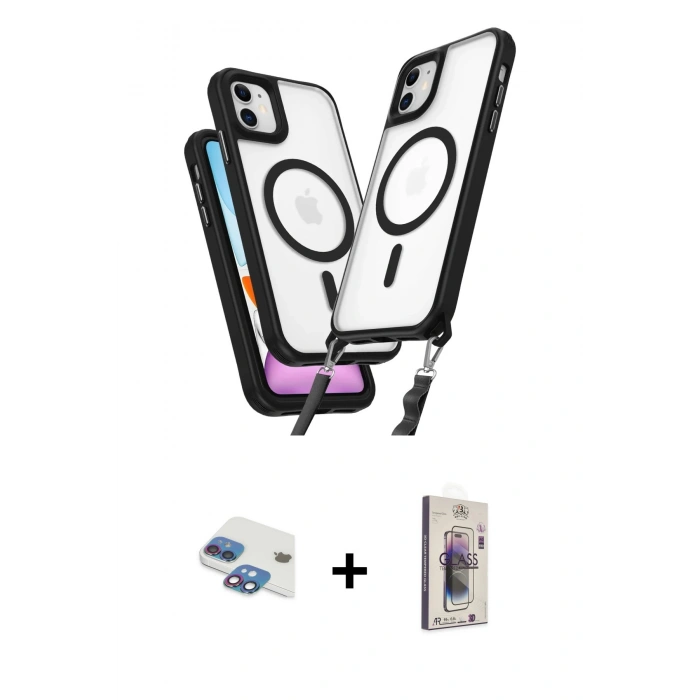 MARSİLYAN™- iPhone 11 Kılıf Atlas Doku Koleksiyonu - Siyah Bilvis 3D Cam Ekran Koruyucu + Pers Alüminyum Kamera Lens - GI