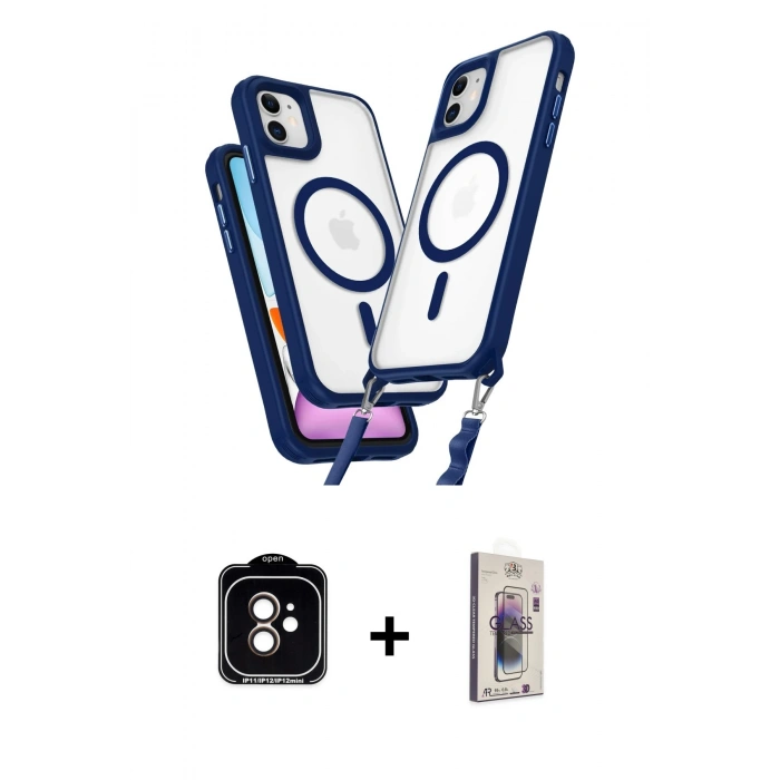 MARSİLYAN™- iPhone 11 Kılıf Atlas Doku Koleksiyonu - Siyah Bilvis 3D Cam Ekran Koruyucu + PVD Metal Kamera Lens - TU