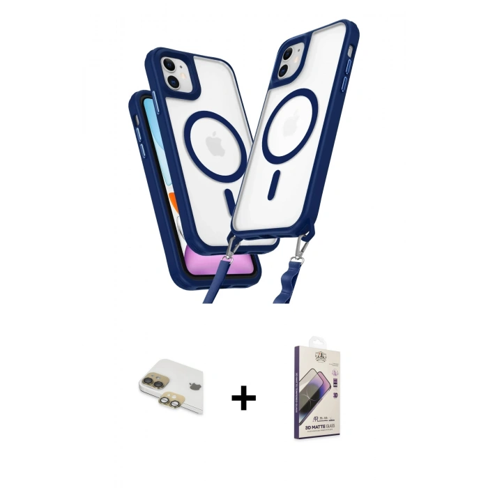 MARSİLYAN™- iPhone 11 Kılıf Atlas Doku Koleksiyonu - Siyah Bilvis 3D Mat Cam Ekran Koruyucu + Pers Alüminyum Kamera Lens - GD