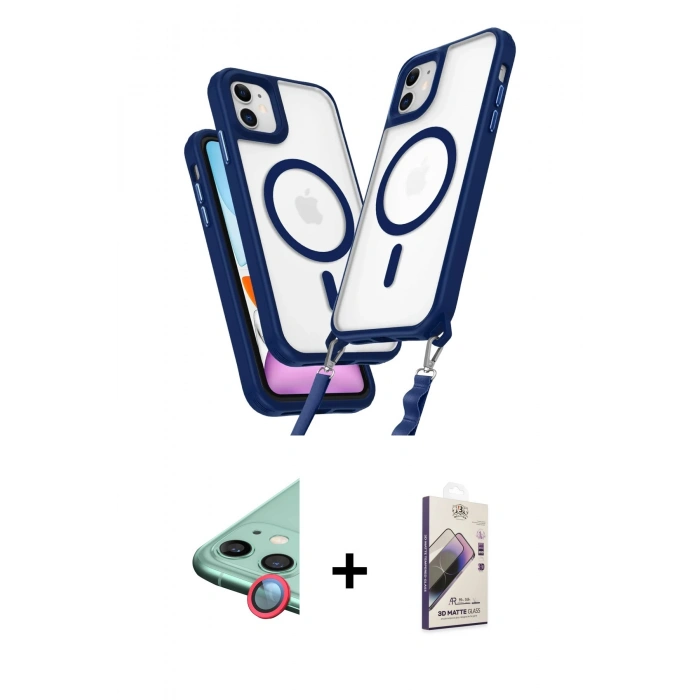 MARSİLYAN™- iPhone 11 Kılıf Atlas Doku Koleksiyonu - Siyah Bilvis 3D Mat Cam Ekran Koruyucu + Raze Metal Kamera Lens - KI