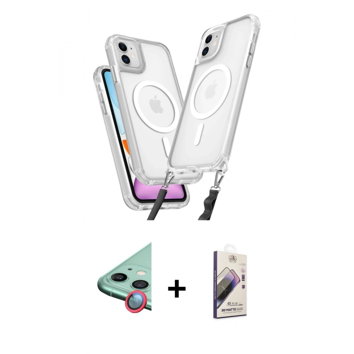 MARSİLYAN™- iPhone 11 Kılıf Atlas Doku Koleksiyonu - Siyah Bilvis 3D Mat Cam Ekran Koruyucu + Raze Metal Kamera Lens - KI