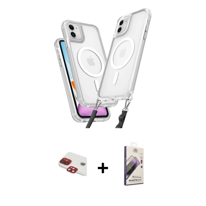 MARSİLYAN™- iPhone 11 Kılıf Atlas Doku Koleksiyonu - Siyah Bilvis 3D Mat Cam Ekran Koruyucu + Pers Alüminyum Kamera Lens - KI