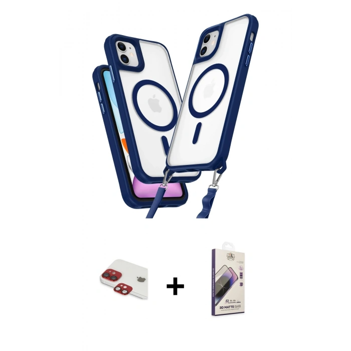 MARSİLYAN™- iPhone 11 Kılıf Atlas Doku Koleksiyonu - Siyah Bilvis 3D Mat Cam Ekran Koruyucu + Pers Alüminyum Kamera Lens - KI