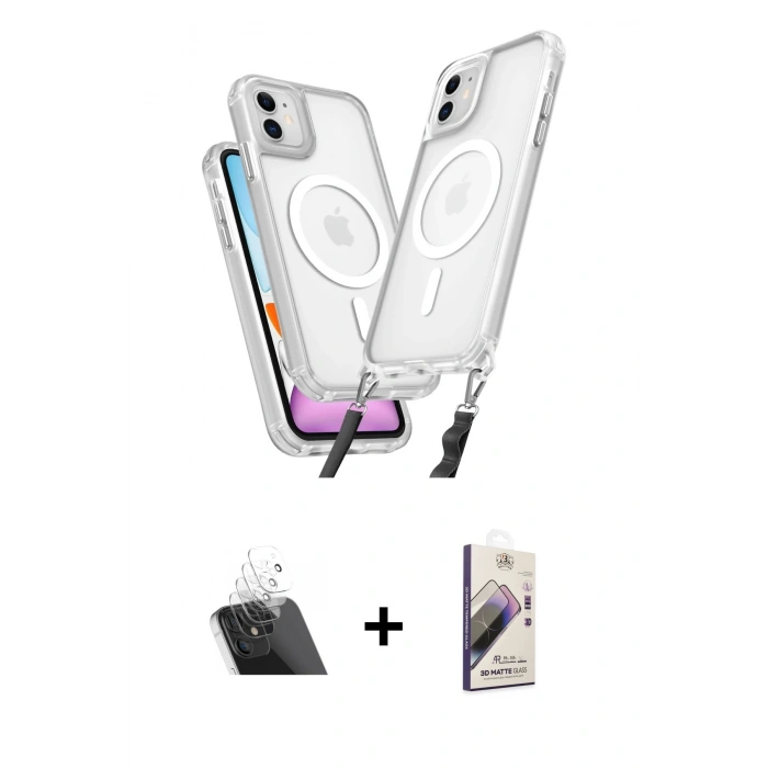 MARSİLYAN™- iPhone 11 Kılıf Atlas Doku Koleksiyonu - Siyah Bilvis 3D Mat Cam Ekran Koruyucu + Kamera Lens Koruma Cam - SF