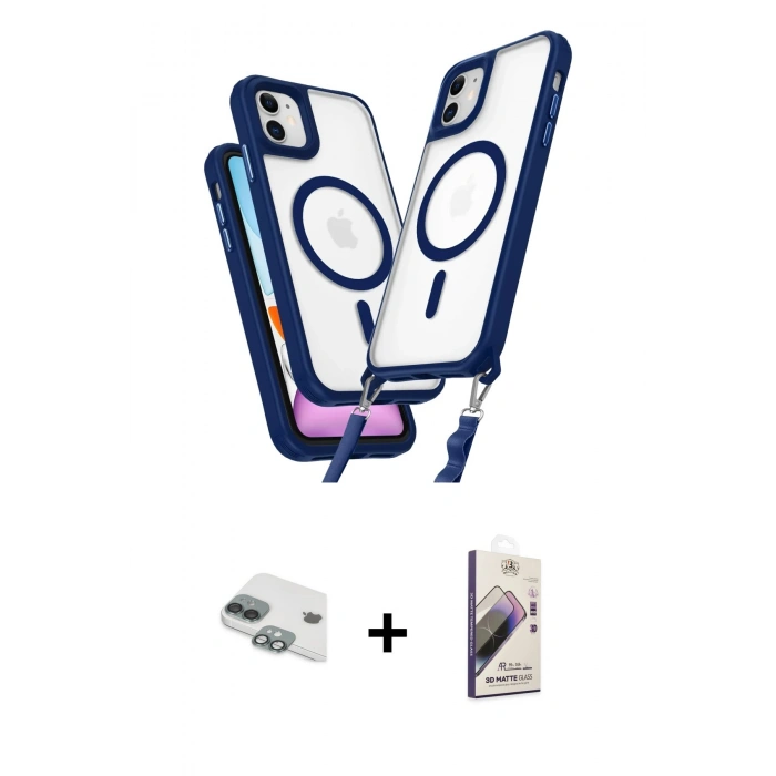 MARSİLYAN™- iPhone 11 Kılıf Atlas Doku Koleksiyonu - Siyah Bilvis 3D Mat Cam Ekran Koruyucu + Pers Alüminyum Kamera Lens - YL