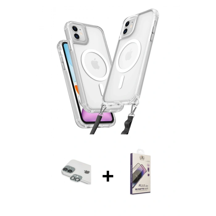 MARSİLYAN™- iPhone 11 Kılıf Atlas Doku Koleksiyonu - Siyah Bilvis 3D Mat Cam Ekran Koruyucu + Pers Alüminyum Kamera Lens - YL