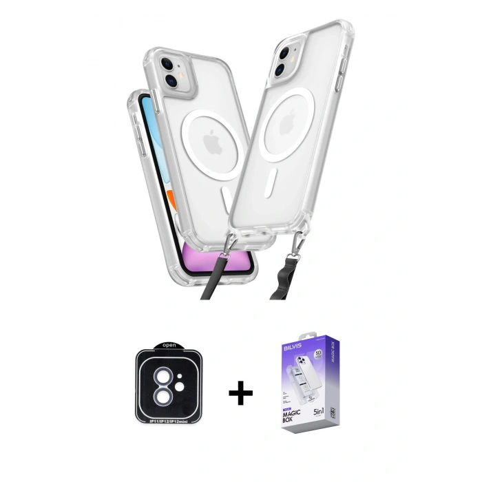 MARSİLYAN™- iPhone 11 Kılıf Atlas Doku Koleksiyonu - Siyah Bilvis 5in1 3D Magic Cam Ekran Koruyucu + PVD Metal Kamera Lens - MI