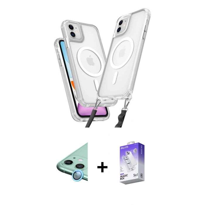 MARSİLYAN™- iPhone 11 Kılıf Atlas Doku Koleksiyonu - Siyah Bilvis 5in1 3D Magic Cam Ekran Koruyucu + Raze Metal Kamera Lens - MI