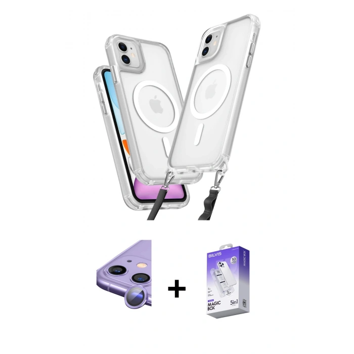 MARSİLYAN™- iPhone 11 Kılıf Atlas Doku Koleksiyonu - Siyah Bilvis 5in1 3D Magic Cam Ekran Koruyucu + Raze Metal Kamera Lens - MR