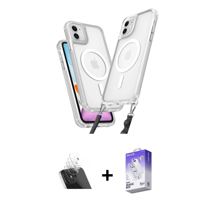 MARSİLYAN™- iPhone 11 Kılıf Atlas Doku Koleksiyonu - Siyah Bilvis 5in1 3D Magic Cam Ekran Koruyucu + Şeffaf Kamera Lens Koruma Cam