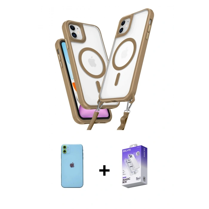 MARSİLYAN™- iPhone 11 Kılıf Atlas Doku Koleksiyonu - Siyah Bilvis 5in1 3D Magic Cam Ekran Koruyucu + Neon Fosforlu Kamera Lens - YL