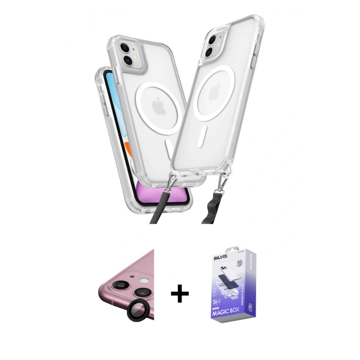 MARSİLYAN™- iPhone 11 Kılıf Atlas Doku Koleksiyonu - Siyah Bilvis 5in1 5D Magic Hayalet Cam Ekran Koruyucu + Raze Metal Kamera Lens - SH
