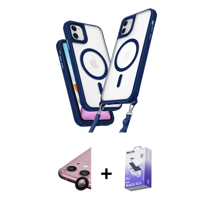MARSİLYAN™- iPhone 11 Kılıf Atlas Doku Koleksiyonu - Siyah Bilvis 5in1 5D Magic Hayalet Cam Ekran Koruyucu + Raze Metal Kamera Lens - SH
