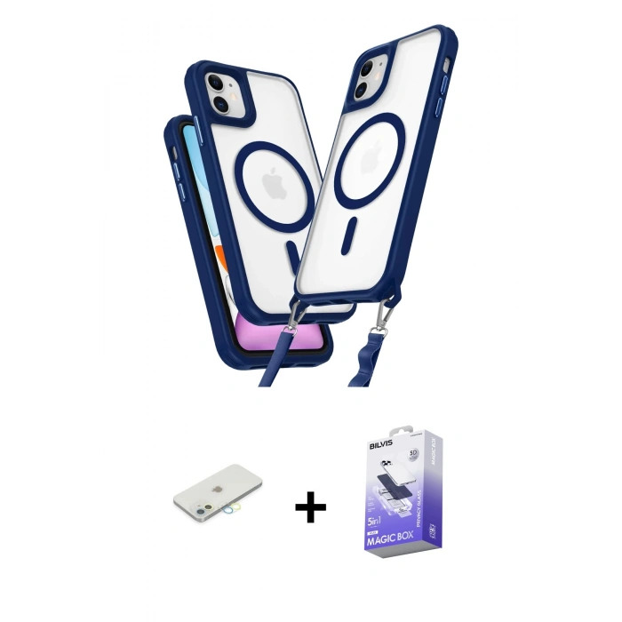 MARSİLYAN™- iPhone 11 Kılıf Atlas Doku Koleksiyonu - Siyah Bilvis 5in1 5D Magic Hayalet Cam Ekran Koruyucu + Renkli Kamera Lens Koruma Cam - SI