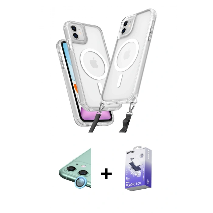 MARSİLYAN™- iPhone 11 Kılıf Atlas Doku Koleksiyonu - Siyah Bilvis 5in1 5D Magic Hayalet Cam Ekran Koruyucu + Raze Metal Kamera Lens - MI