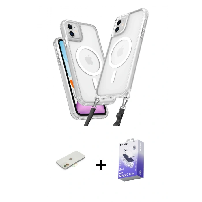 MARSİLYAN™- iPhone 11 Kılıf Atlas Doku Koleksiyonu - Siyah Bilvis 5in1 5D Magic Hayalet Cam Ekran Koruyucu + Renkli Kamera Lens Koruma Cam - TU