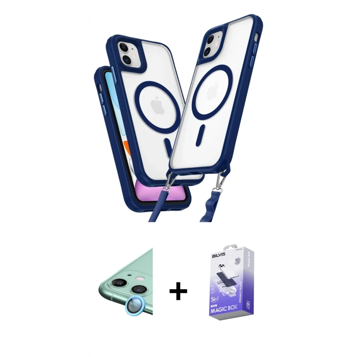MARSİLYAN™- iPhone 11 Kılıf Atlas Doku Koleksiyonu - Siyah Bilvis 5in1 5D Magic Hayalet Cam Ekran Koruyucu + Raze Metal Kamera Lens - MI