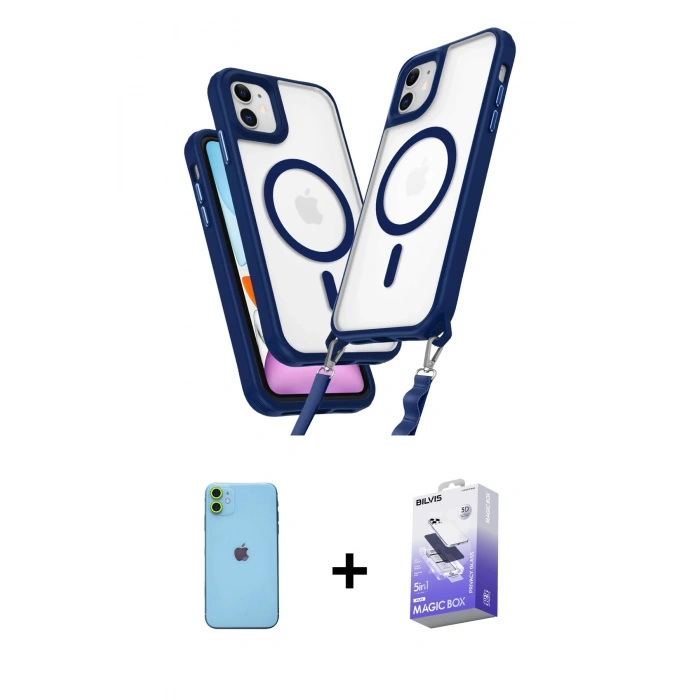 MARSİLYAN™- iPhone 11 Kılıf Atlas Doku Koleksiyonu - Siyah Bilvis 5in1 5D Magic Hayalet Cam Ekran Koruyucu + Neon Fosforlu Kamera Lens - YL