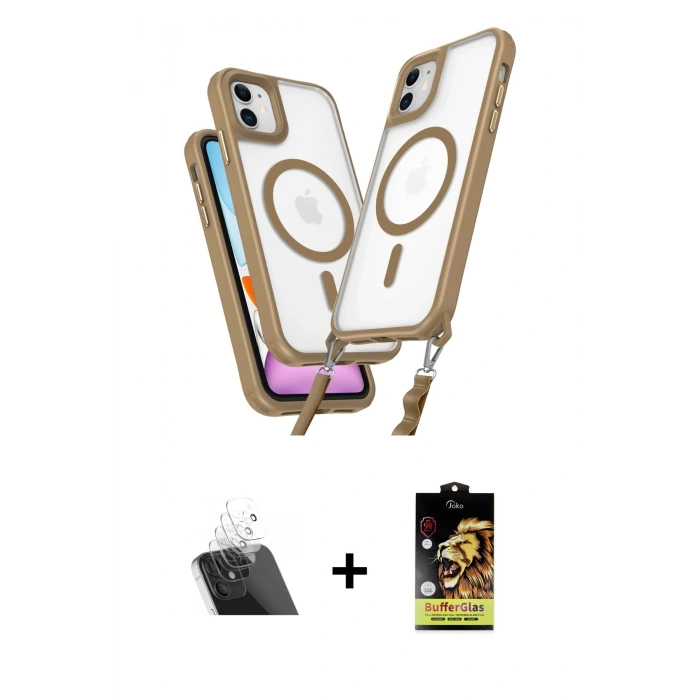 MARSİLYAN™- iPhone 11 Kılıf Atlas Doku Koleksiyonu - Siyah Buffer Cam Ekran Koruyucu + Kamera Lens Koruma Cam - SF