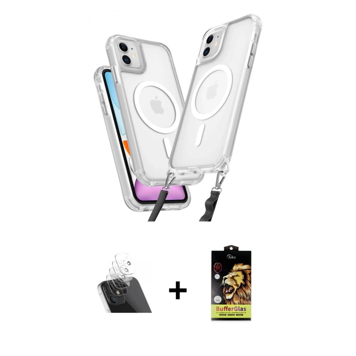 MARSİLYAN™- iPhone 11 Kılıf Atlas Doku Koleksiyonu - Siyah Buffer Cam Ekran Koruyucu + Kamera Lens Koruma Cam - SF
