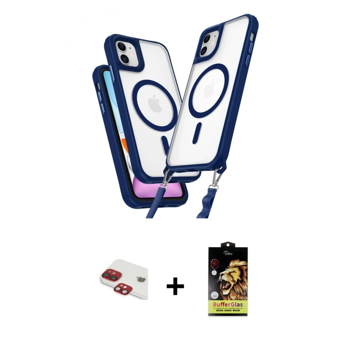 MARSİLYAN™- iPhone 11 Kılıf Atlas Doku Koleksiyonu - Siyah Buffer Cam Ekran Koruyucu + Pers Alüminyum Kamera Lens - KI