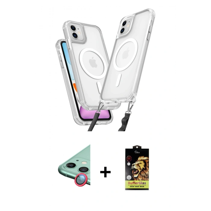 MARSİLYAN™- iPhone 11 Kılıf Atlas Doku Koleksiyonu - Siyah Buffer Cam Ekran Koruyucu + Raze Metal Kamera Lens - KI