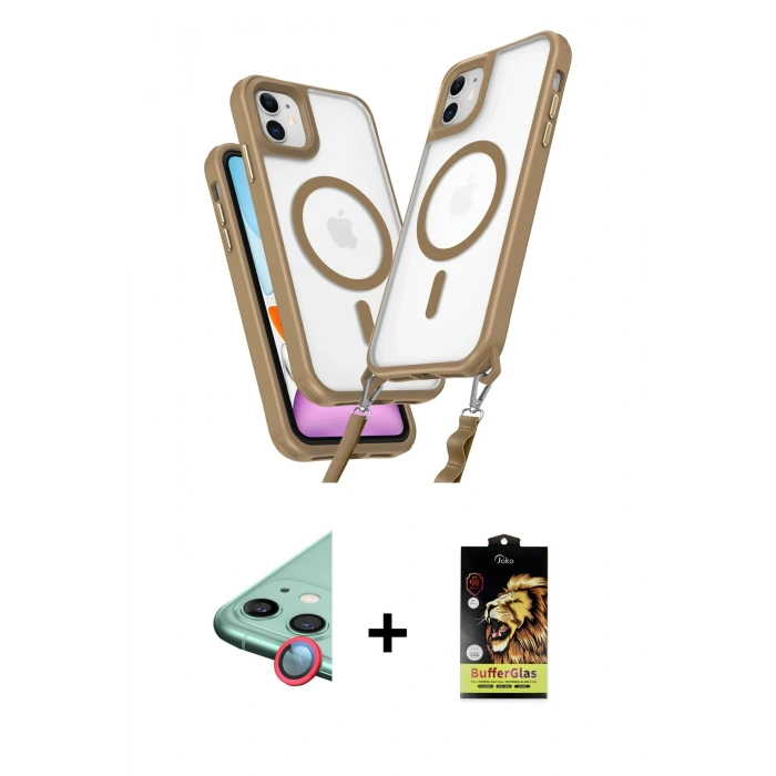 MARSİLYAN™- iPhone 11 Kılıf Atlas Doku Koleksiyonu - Siyah Buffer Cam Ekran Koruyucu + Raze Metal Kamera Lens - KI