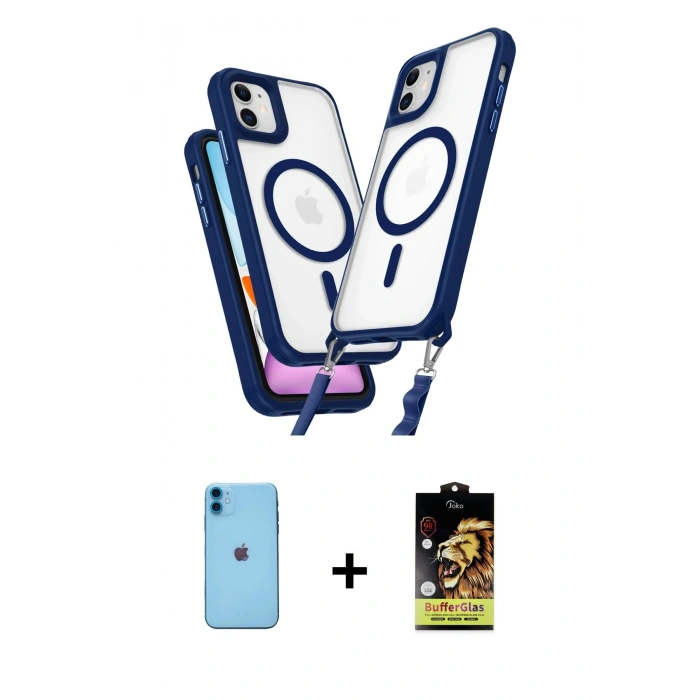 MARSİLYAN™- iPhone 11 Kılıf Atlas Doku Koleksiyonu - Siyah Buffer Cam Ekran Koruyucu + Neon Fosforlu Kamera Lens - MI