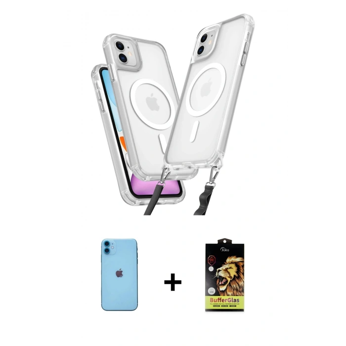 MARSİLYAN™- iPhone 11 Kılıf Atlas Doku Koleksiyonu - Siyah Buffer Cam Ekran Koruyucu + Neon Fosforlu Kamera Lens - MI