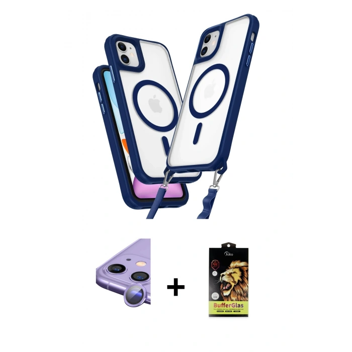 MARSİLYAN™- iPhone 11 Kılıf Atlas Doku Koleksiyonu - Siyah Buffer Cam Ekran Koruyucu + Raze Metal Kamera Lens - MR