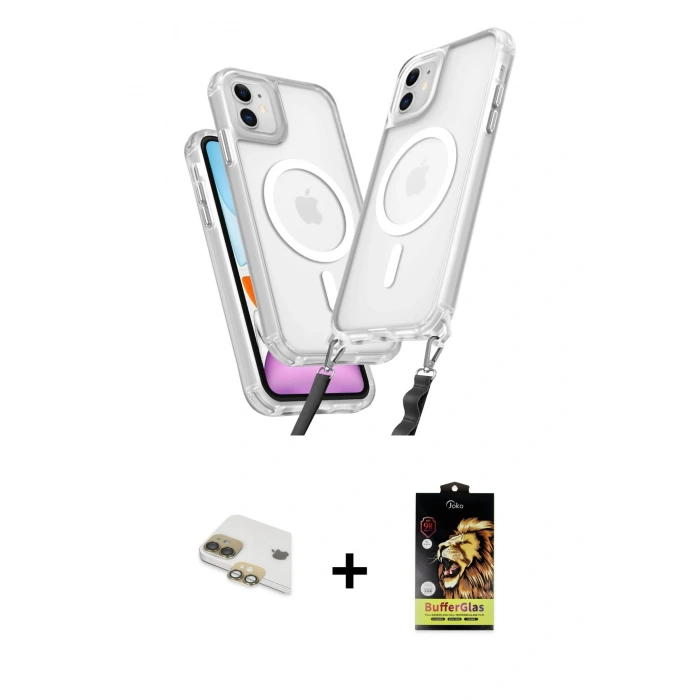 MARSİLYAN™- iPhone 11 Kılıf Atlas Doku Koleksiyonu - Siyah Buffer Cam Ekran Koruyucu + Pers Alüminyum Kamera Lens - GD