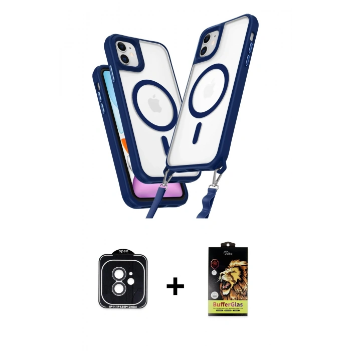 MARSİLYAN™- iPhone 11 Kılıf Atlas Doku Koleksiyonu - Siyah Buffer Cam Ekran Koruyucu + PVD Metal Kamera Lens - SH