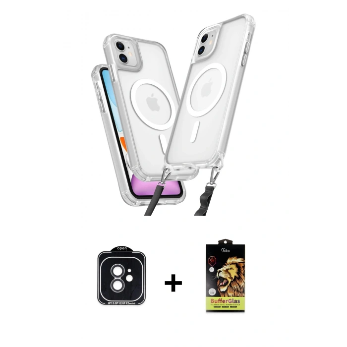 MARSİLYAN™- iPhone 11 Kılıf Atlas Doku Koleksiyonu - Siyah Buffer Cam Ekran Koruyucu + PVD Metal Kamera Lens - SH