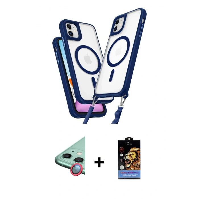MARSİLYAN™- iPhone 11 Kılıf Atlas Doku Koleksiyonu - Siyah Buffer Hayalet Cam Ekran Koruyucu + Raze Metal Kamera Lens - KI