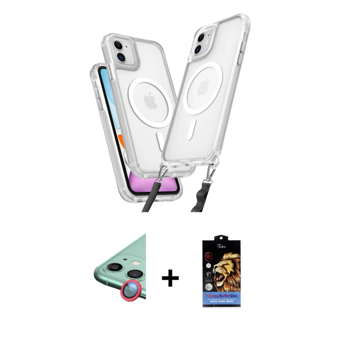 MARSİLYAN™- iPhone 11 Kılıf Atlas Doku Koleksiyonu - Siyah Buffer Hayalet Cam Ekran Koruyucu + Raze Metal Kamera Lens - KI